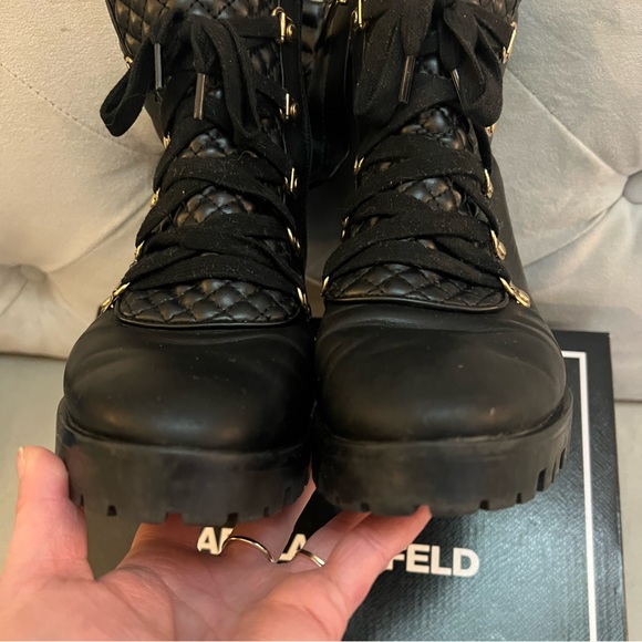 Karl Lagerfeld Paris Pervot black combat style boot with lug gold hardware 7.5 - Picture 12 of 14